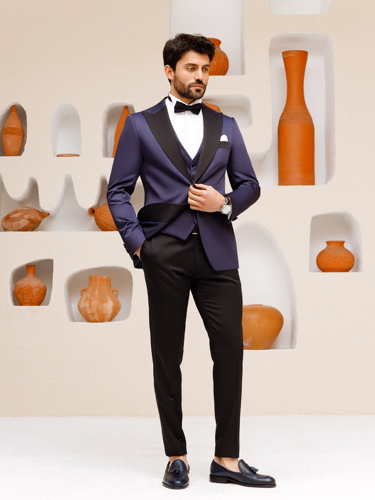 Navy Slim-Fit Tuxedo 3-Piece - BRABION