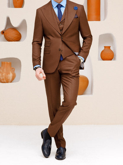 Brown Plaid Slim-Fit Suit 3-Piece VIOSSI