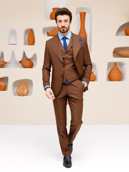 Brown Plaid Slim-Fit Suit 3-Piece VIOSSI