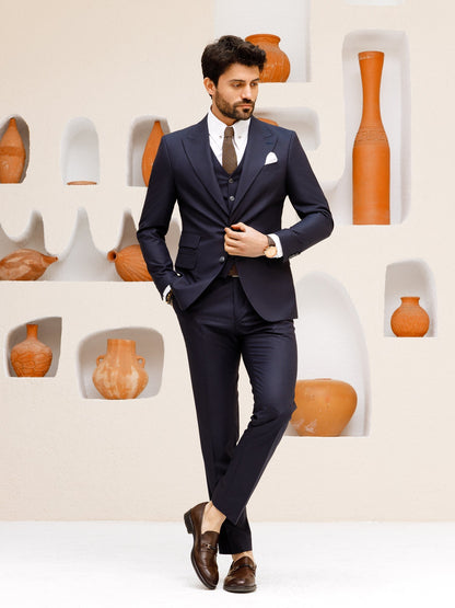 Navy Plaid Slim-Fit Suit 3-Piece VIOSSI