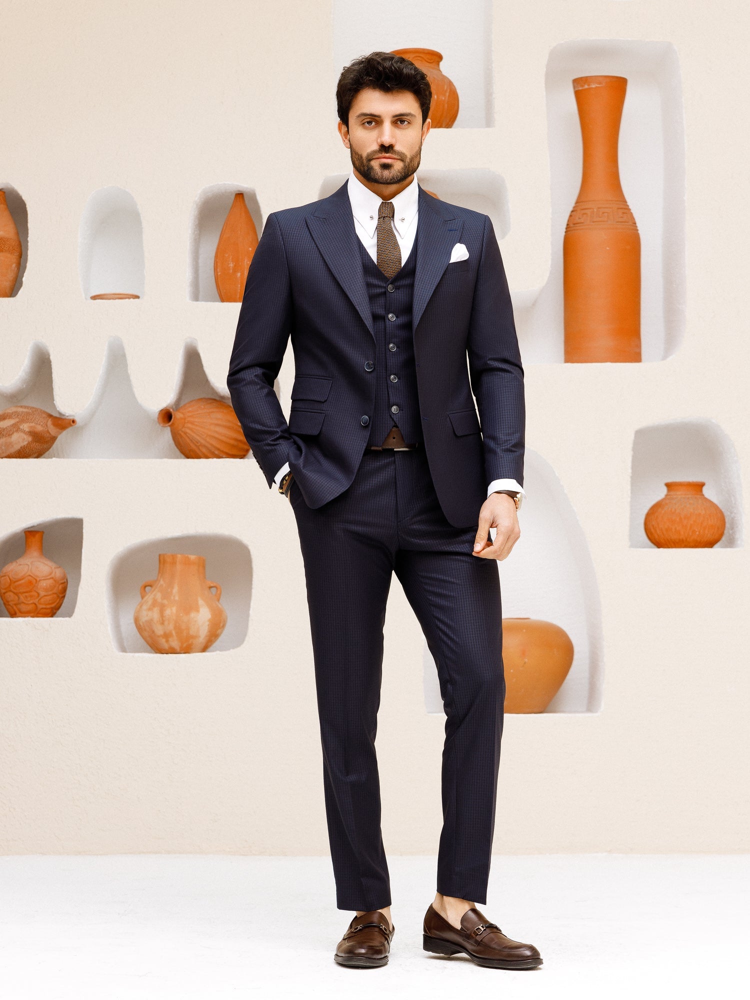 Navy Plaid Slim-Fit Suit 3-Piece VIOSSI