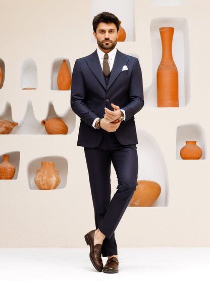 Navy Plaid Slim-Fit Suit 3-Piece VIOSSI