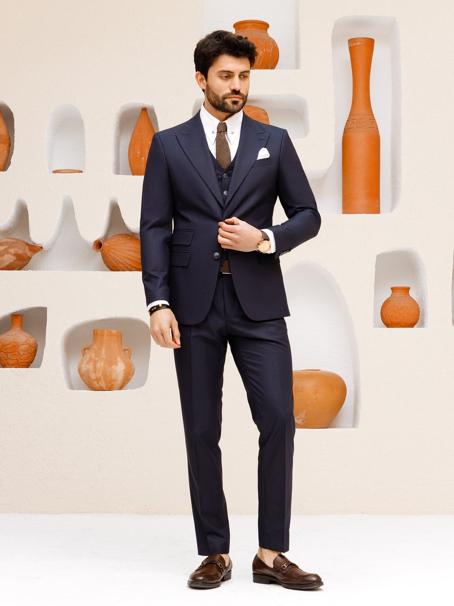 Navy Plaid Slim-Fit Suit 3-Piece VIOSSI