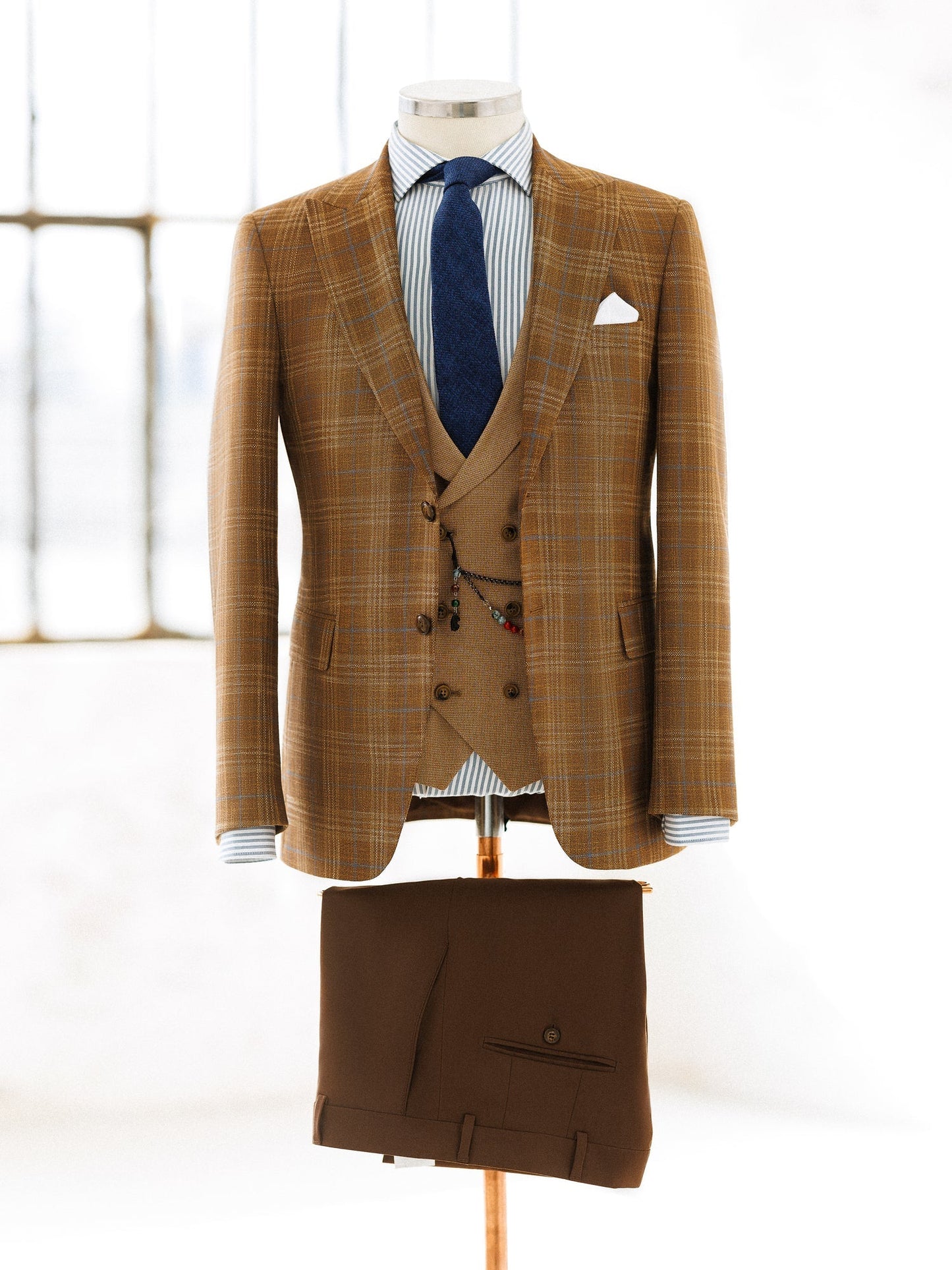 Brown Plaid Slim-Fit Suit 3-Piece VIOSSI