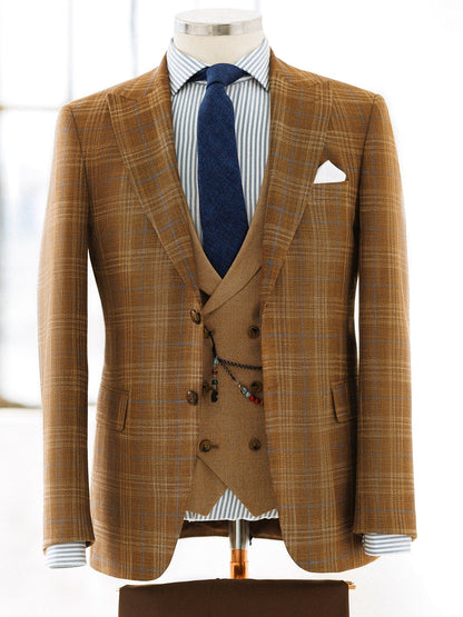 Brown Plaid Slim-Fit Suit 3-Piece VIOSSI