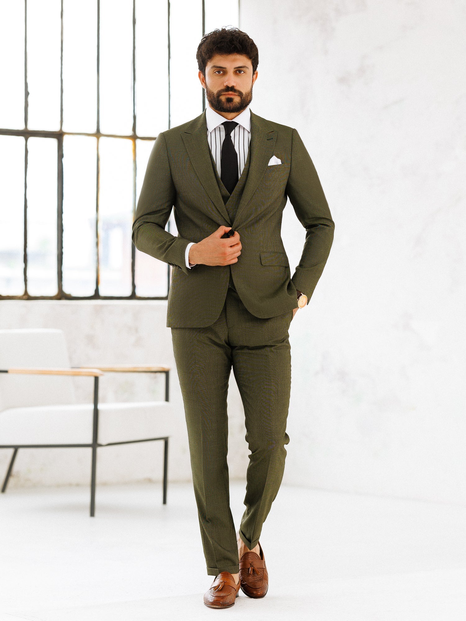 Khaki Slim-Fit Suit 3-Piece VIOSSI