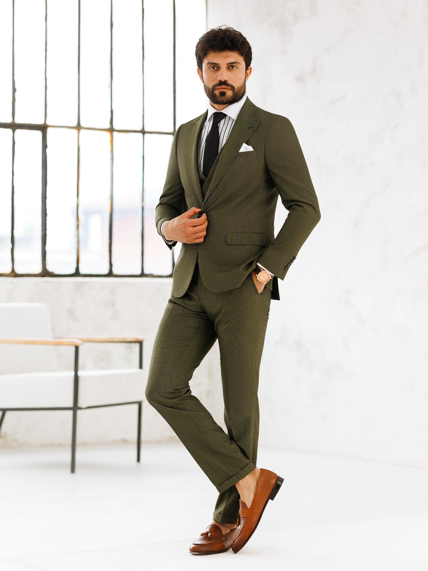 Khaki Slim-Fit Suit 3-Piece VIOSSI