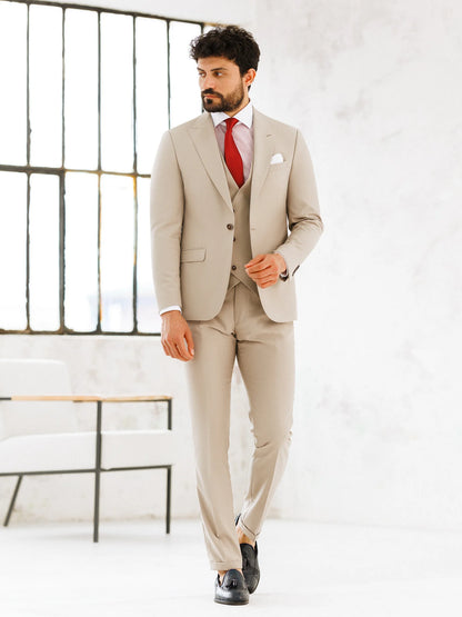 Brabion Beige Slim-Fit Suit 3-Piece