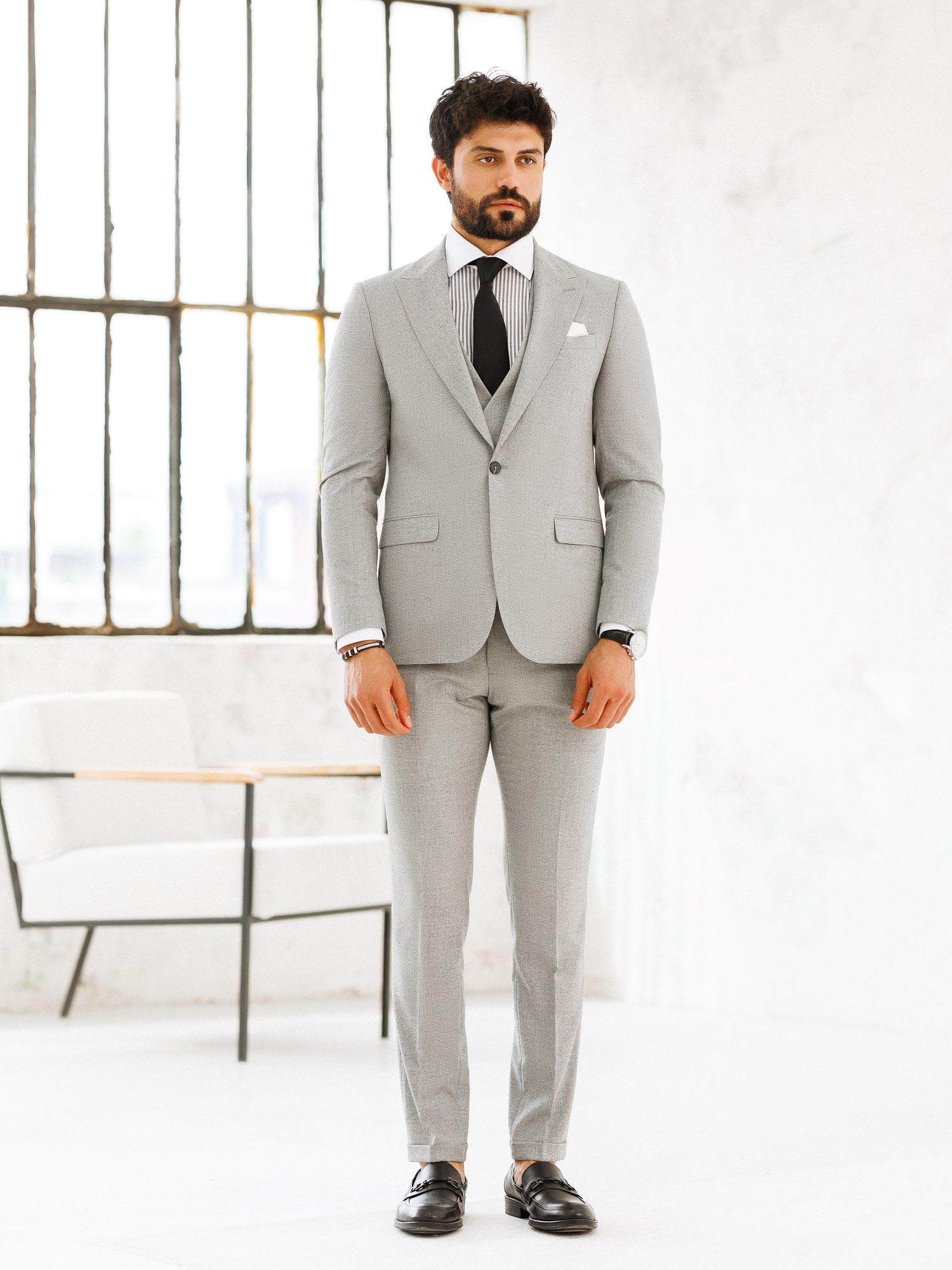 Light Grey Slim-Fit Suit 3-Piece VIOSSI