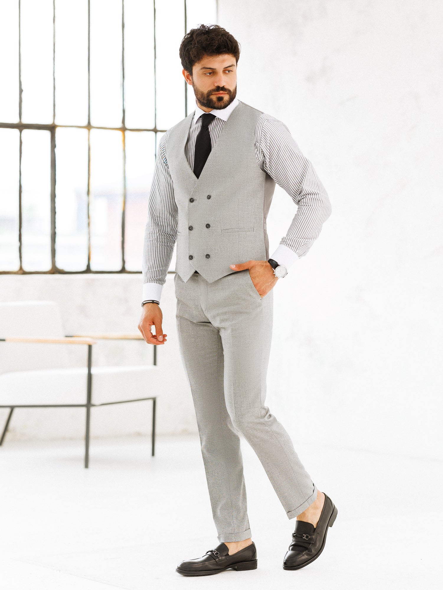 Light Grey Slim-Fit Suit 3-Piece VIOSSI