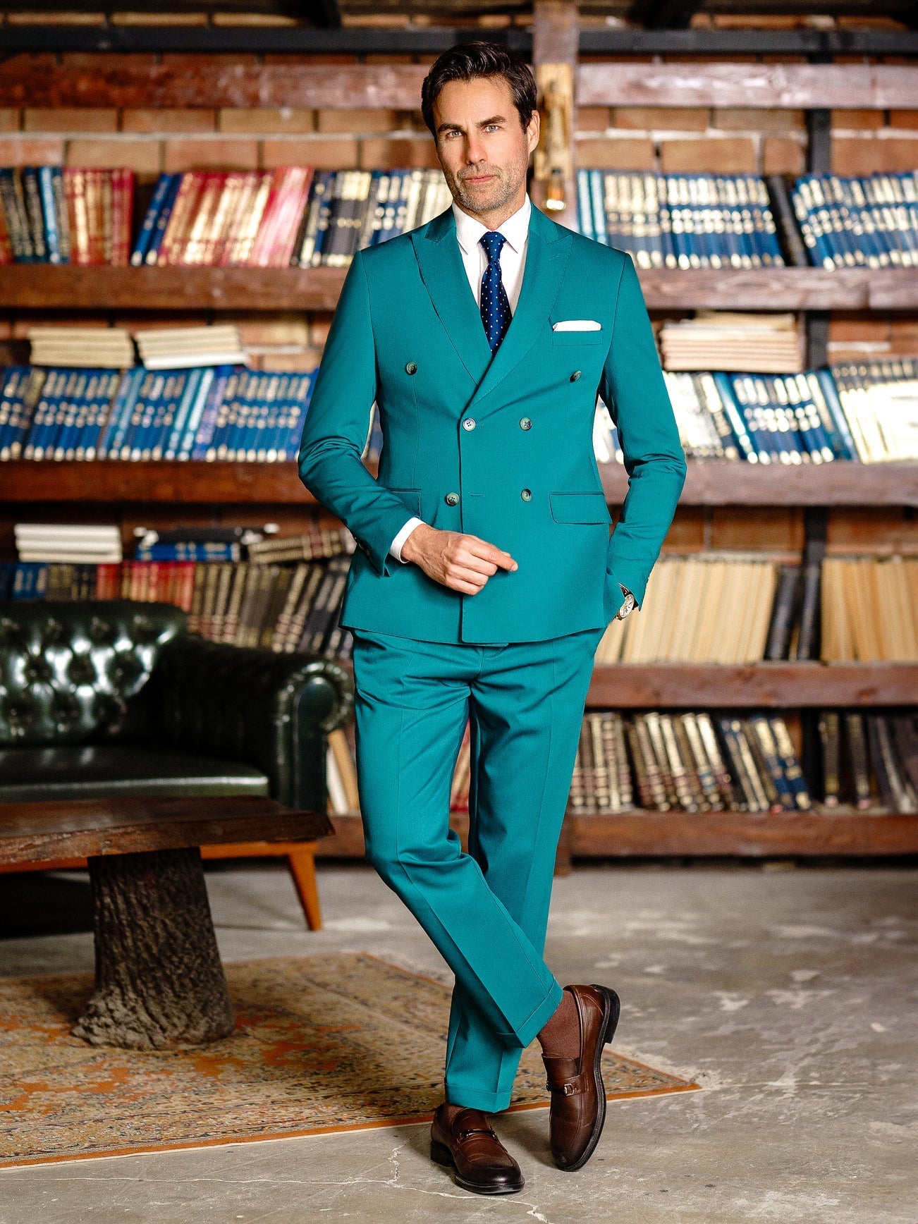 Green Double Breasted Suit 2-Piece VIOSSI