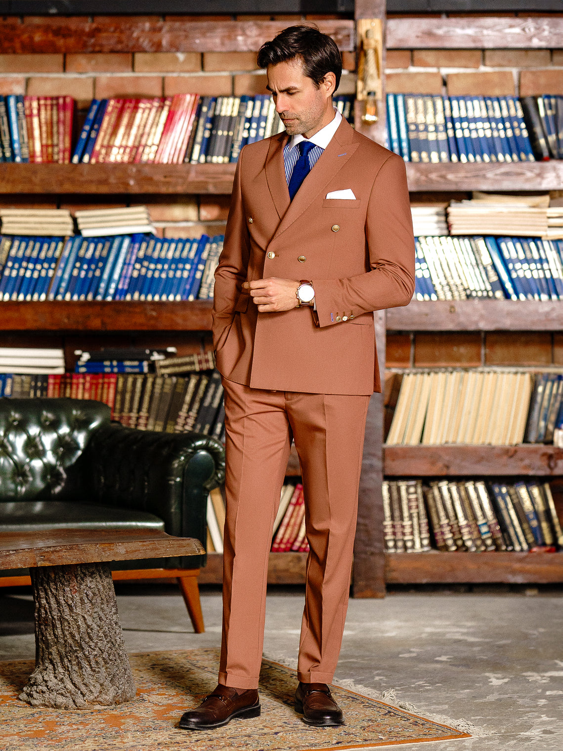 Brown Double Breasted Suit 2-Piece VIOSSI