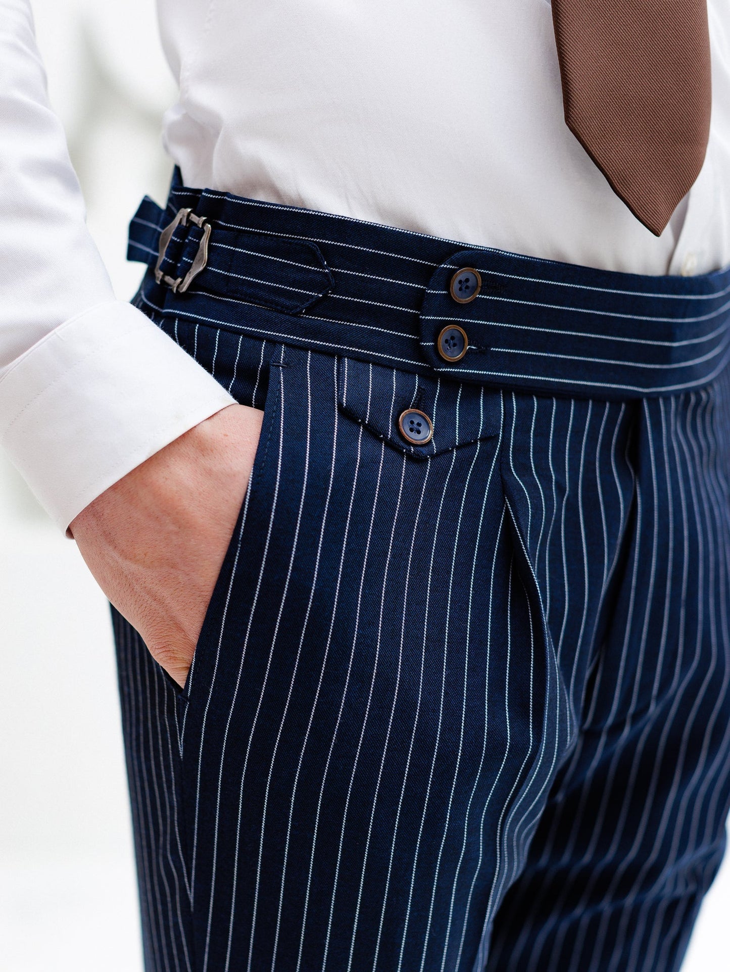 Navy Striped High Waist Slim-Fit Pants VIOSSI