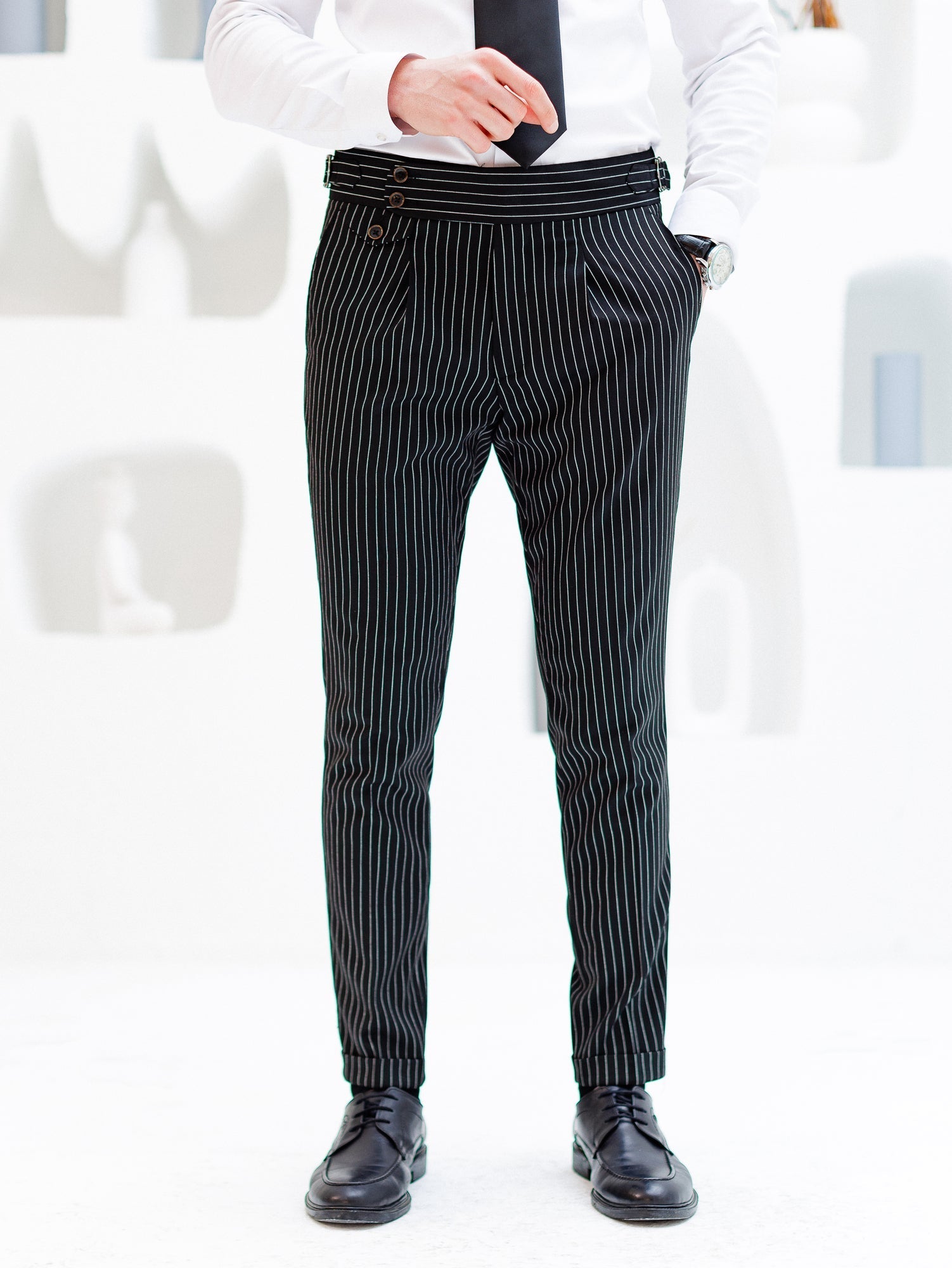 Black Striped High Waist Slim-Fit Pants VIOSSI