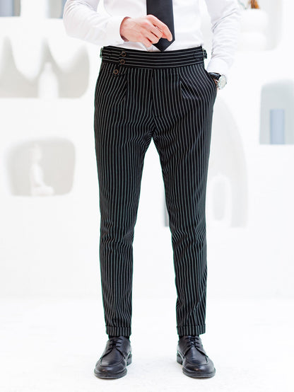 Black Striped High Waist Slim-Fit Pants VIOSSI
