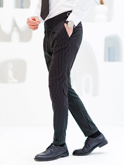 Black Striped Double Breasted Suit 2-Piece VIOSSI