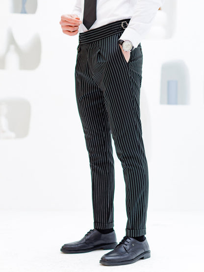 Black Striped High Waist Slim-Fit Pants VIOSSI