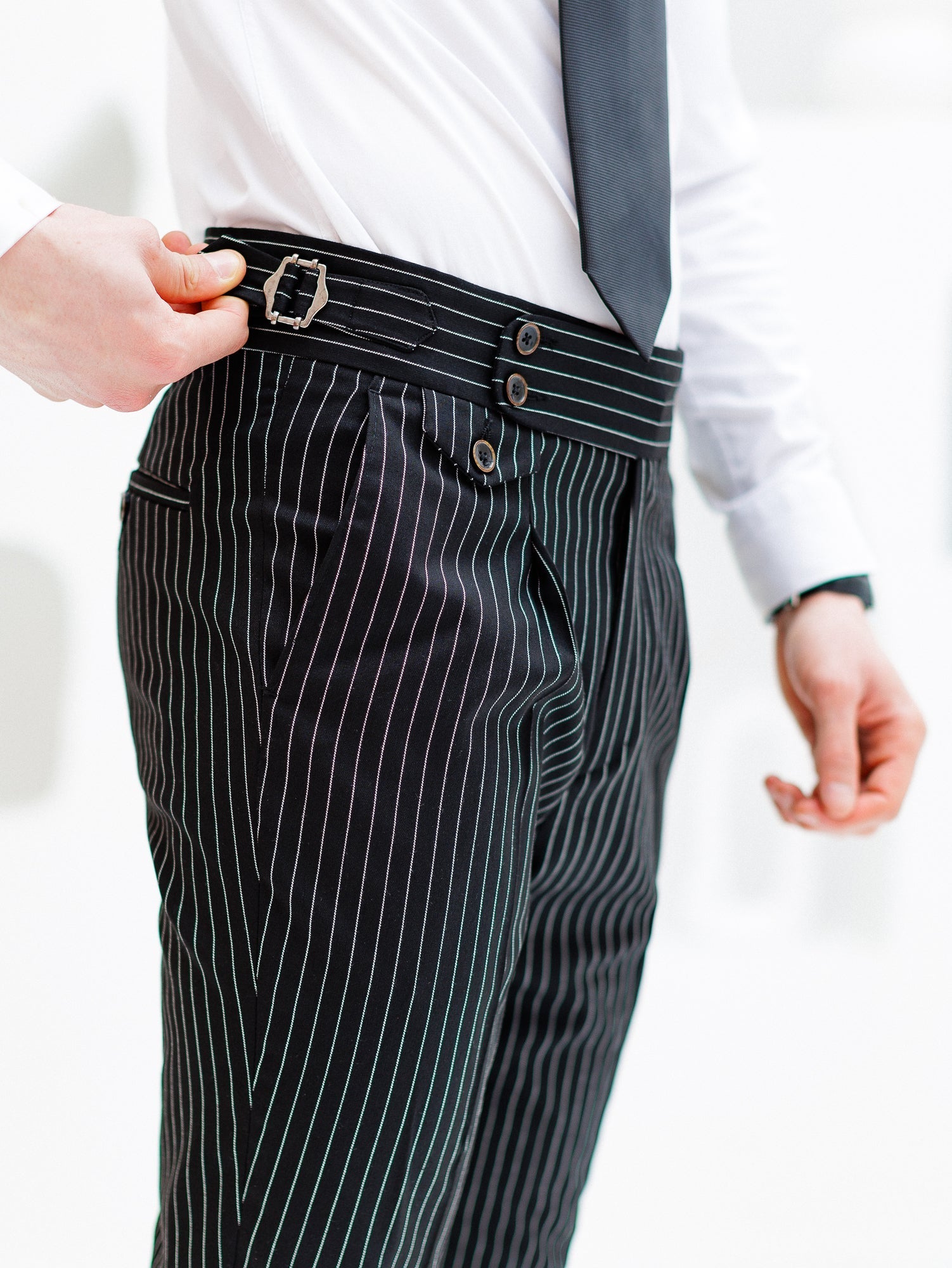 Black Striped High Waist Slim-Fit Pants VIOSSI