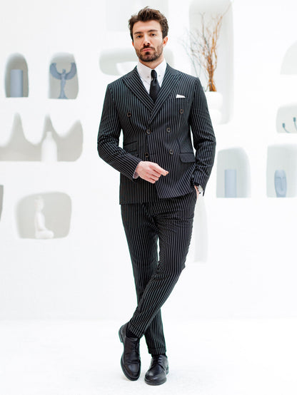 Black Striped Double Breasted Suit 2-Piece VIOSSI
