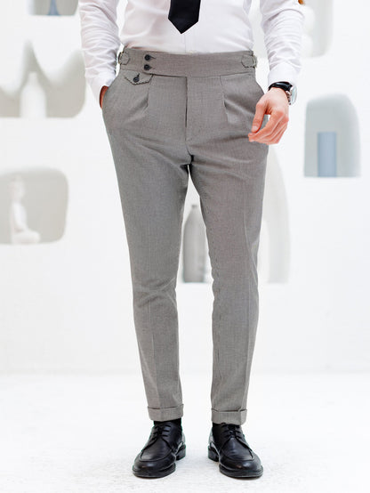 White Houndstooth High Waist Slim-Fit Pants VIOSSI