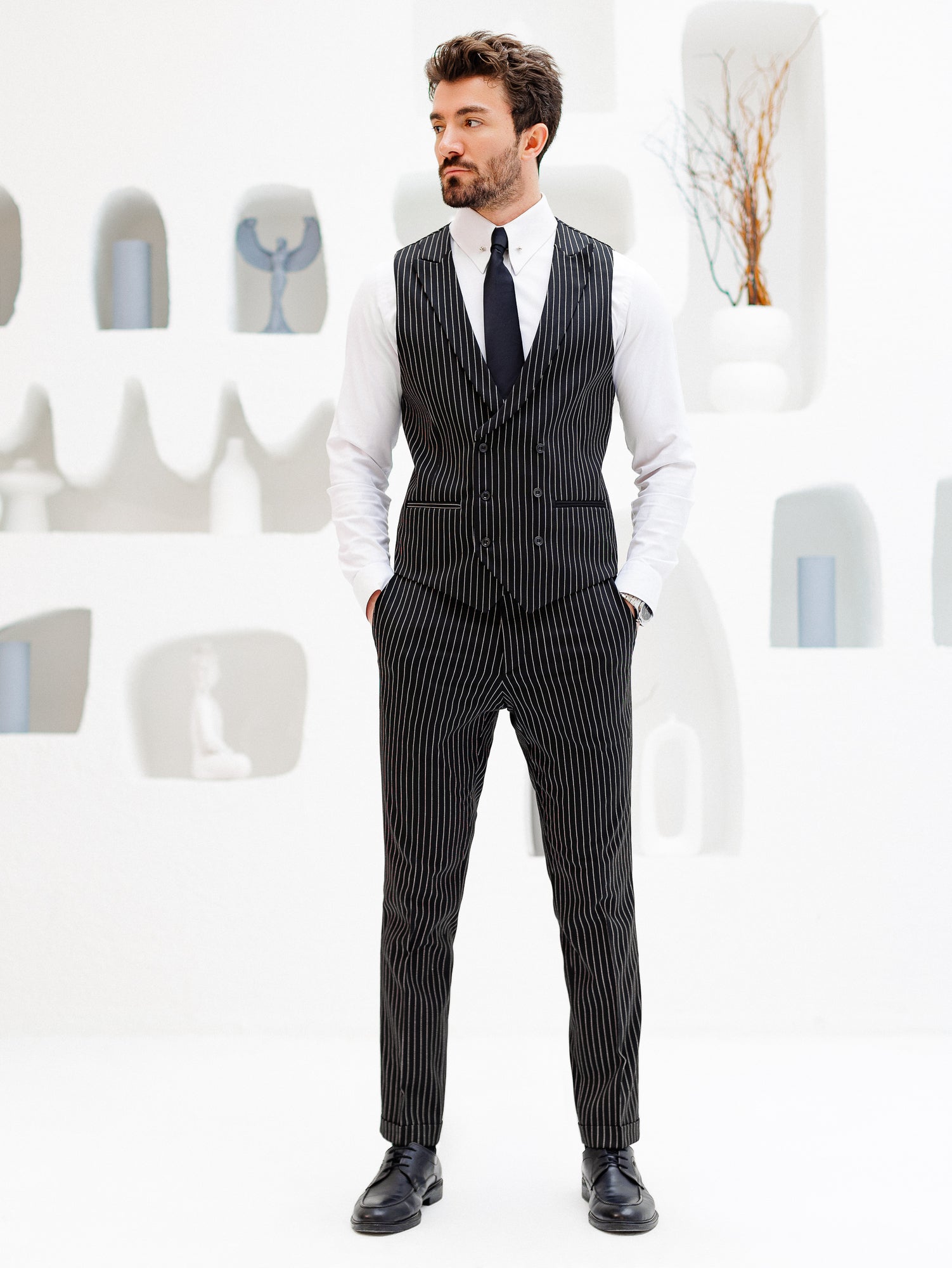 Black Striped Slim-Fit Suit 3-Piece VIOSSI