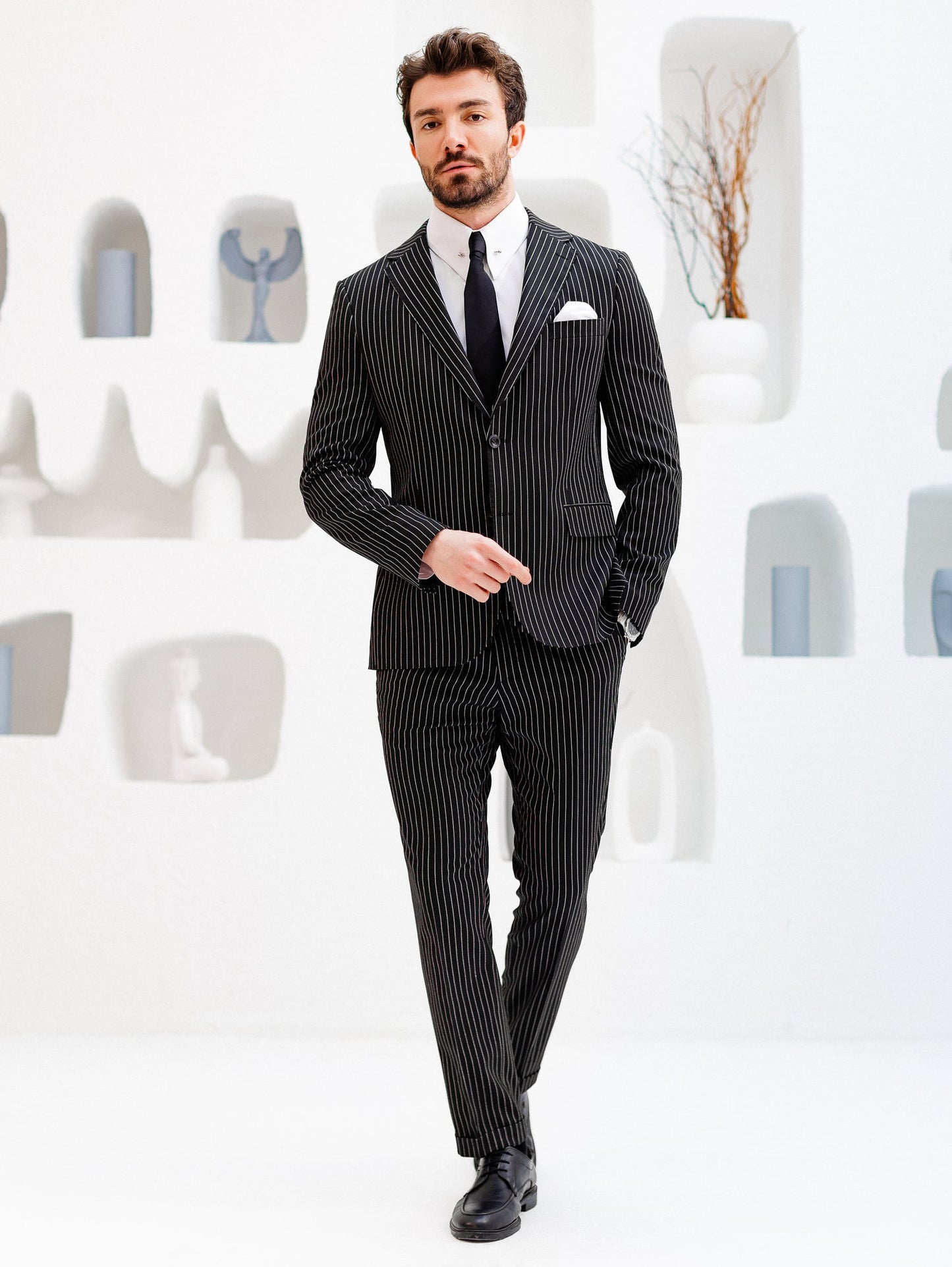 Black Striped Slim-Fit Suit 3-Piece VIOSSI
