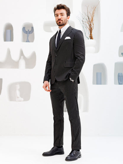 Black Striped Slim-Fit Suit 3-Piece VIOSSI