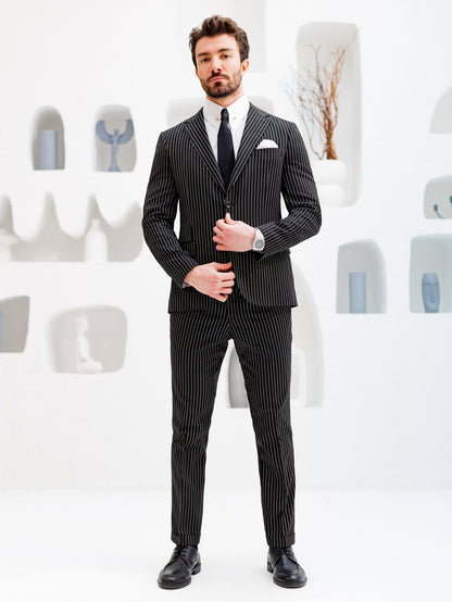 Black Striped Slim-Fit Suit 3-Piece VIOSSI