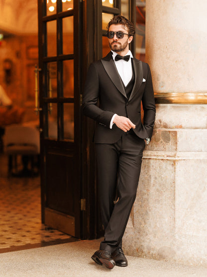 Black Slim-Fit Tuxedo 3-Piece - BRABION
