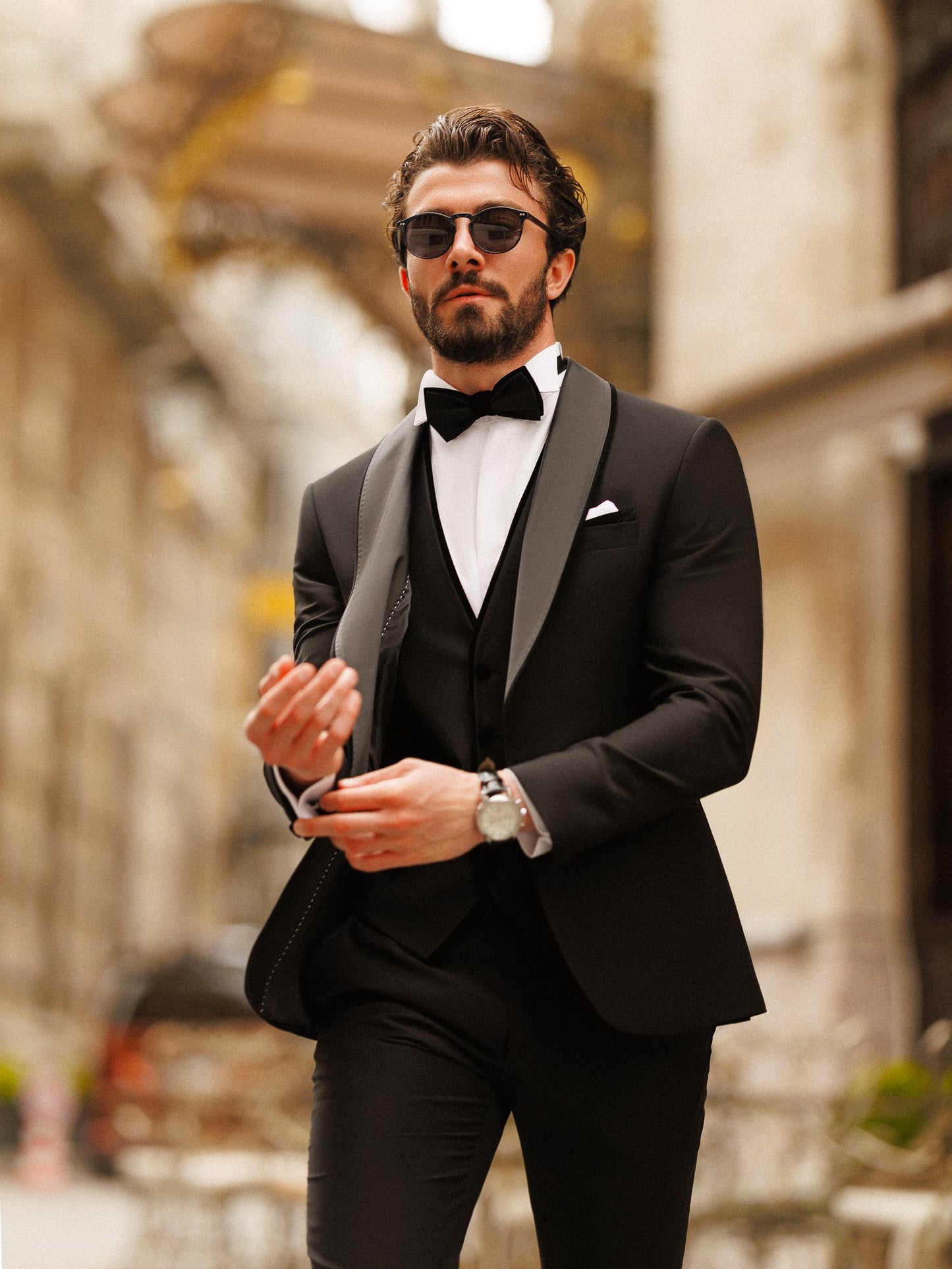 Black Slim-Fit Tuxedo 3-Piece - BRABION