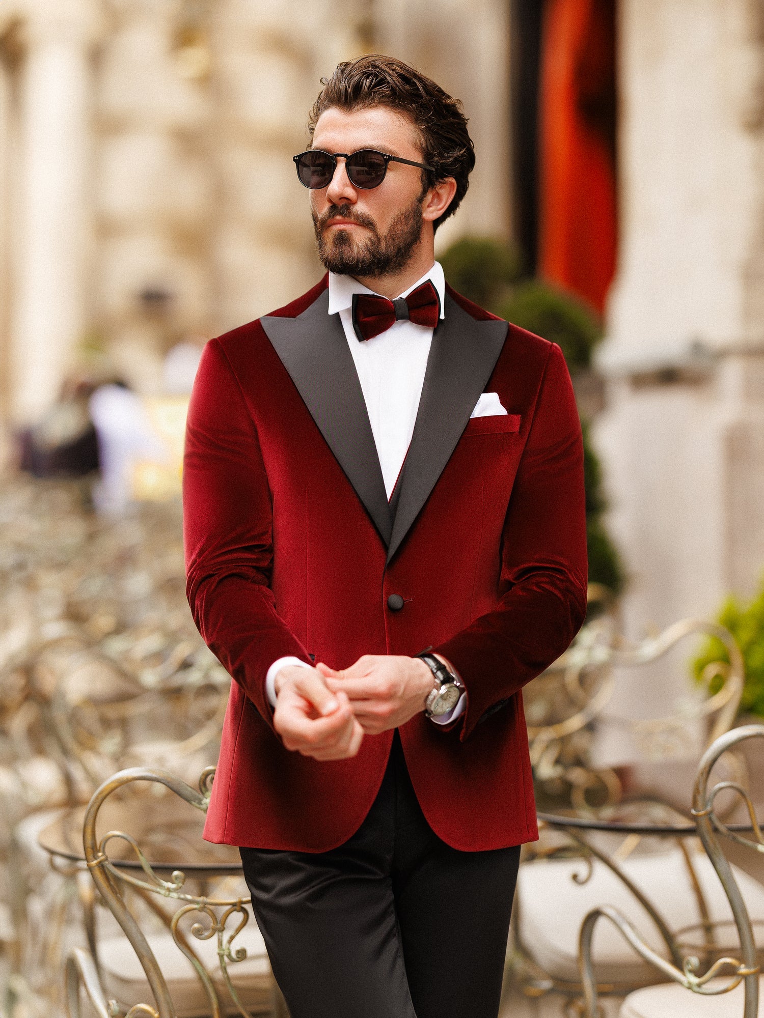 Bordeaux Velvet Slim-Fit Tuxedo 3-Piece - BRABION