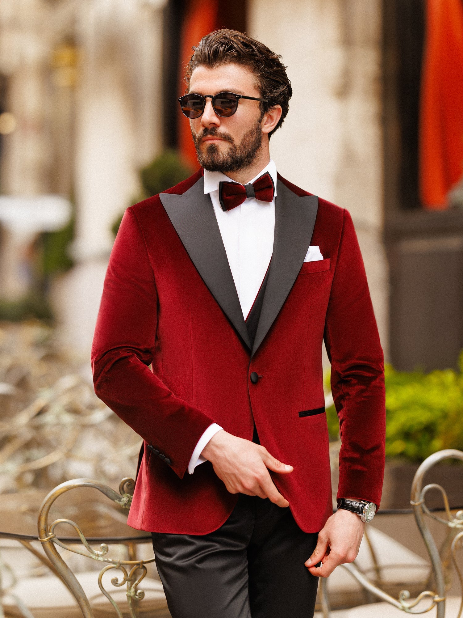 Bordeaux Velvet Slim-Fit Tuxedo 3-Piece - BRABION