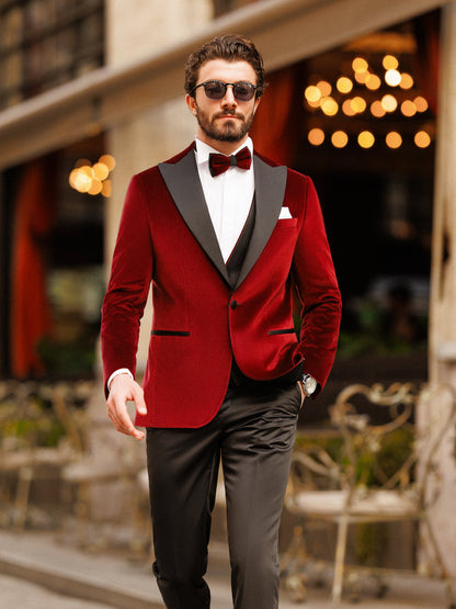 Bordeaux Velvet Slim-Fit Tuxedo 3-Piece - BRABION