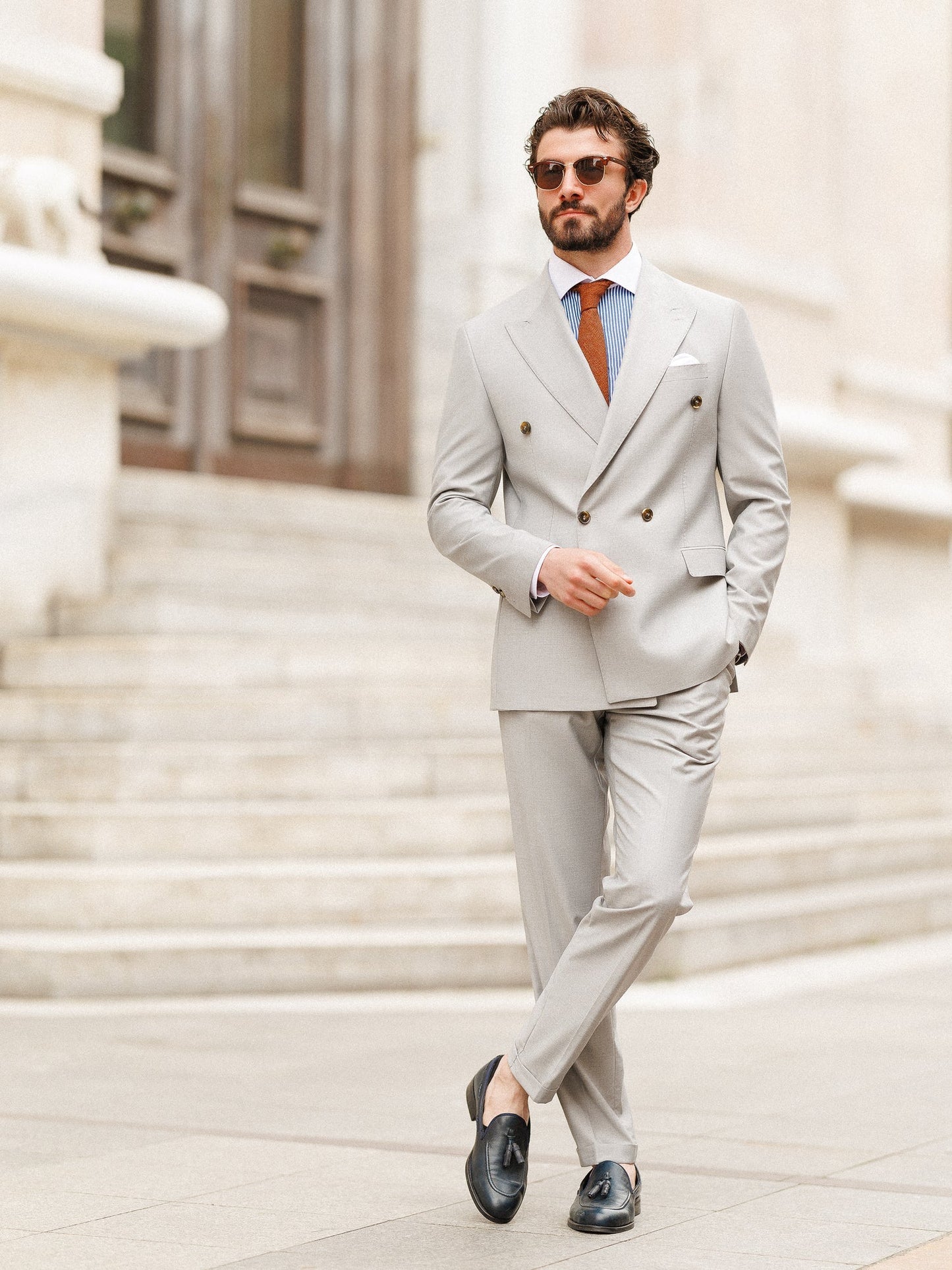 Light Grey Double Breasted Suit 2-Piece VIOSSI