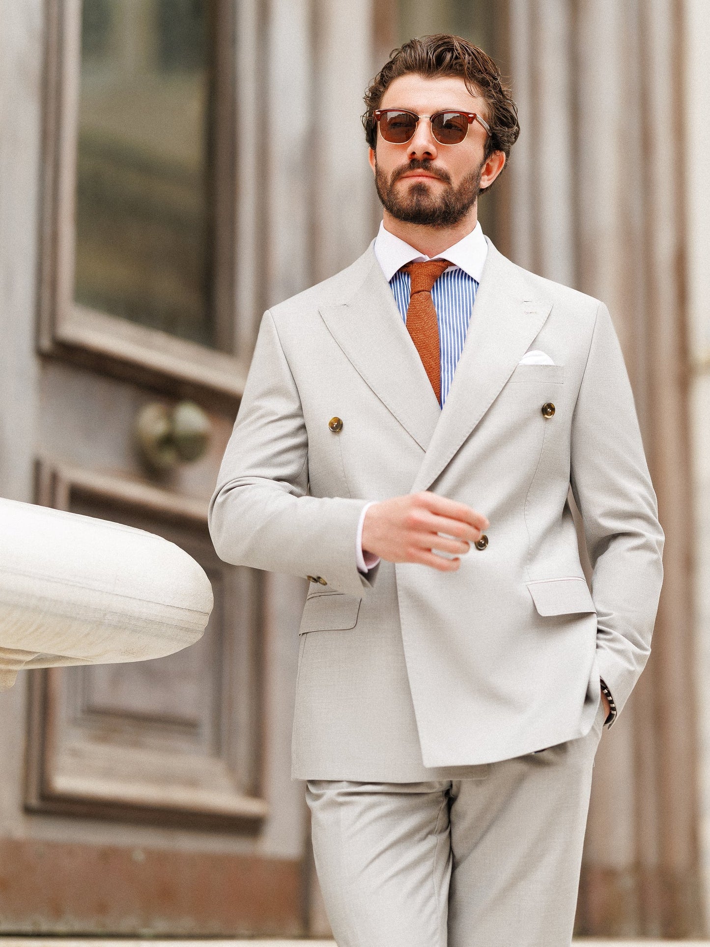 Light Grey Double Breasted Suit 2-Piece VIOSSI