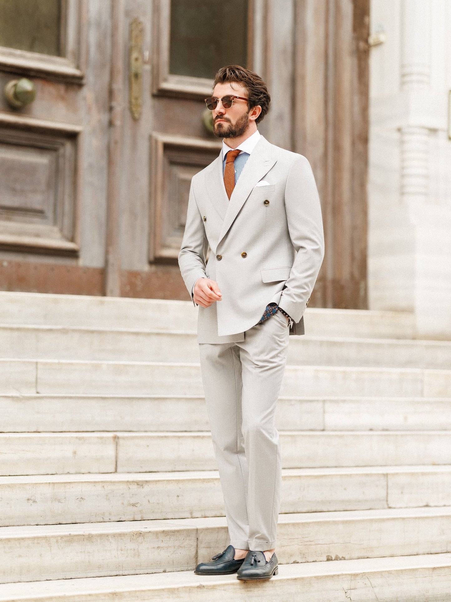 Light Grey Double Breasted Suit 2-Piece VIOSSI