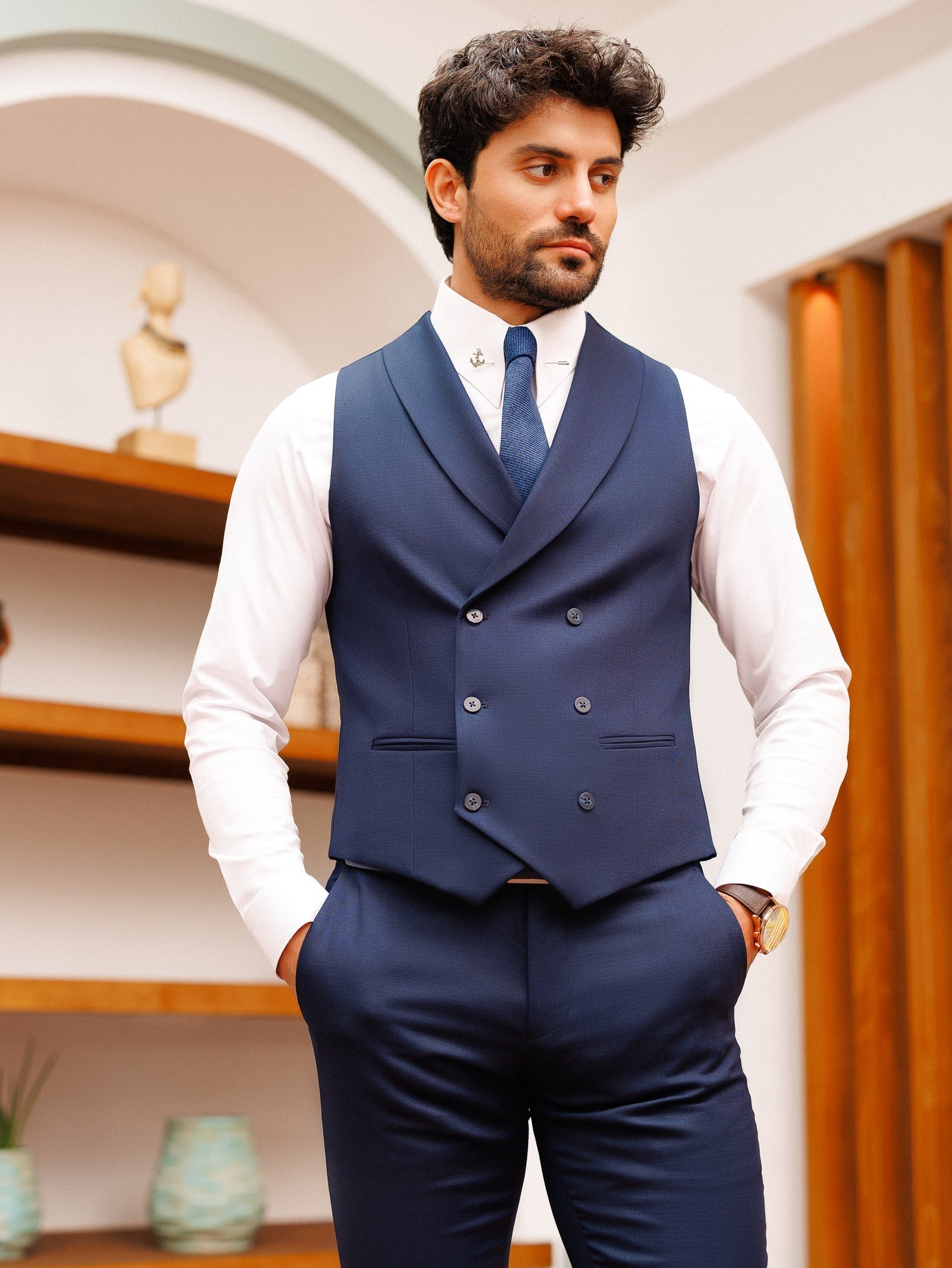 Grey Plaid Slim-Fit Suit 3-Piece VIOSSI