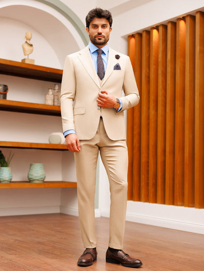 Beige Slim-Fit Suit 3-Piece - BRABION