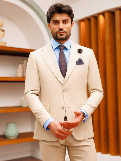 Beige Slim-Fit Suit 3-Piece - BRABION