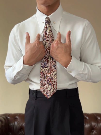 Pointed Collar Shirt with Collar Bar