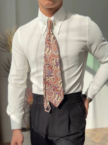 Pointed Collar Shirt with Collar Bar