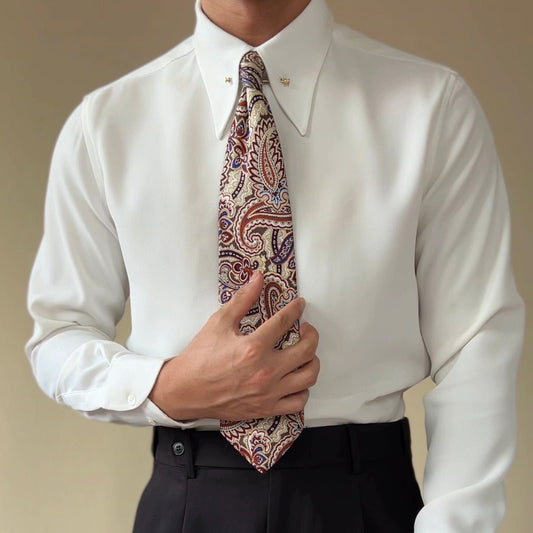 Pointed Collar Shirt with Collar Bar