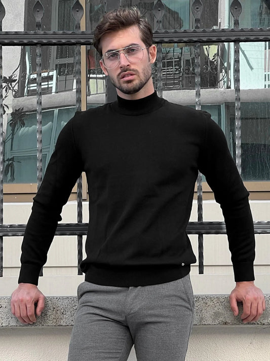 Stefano Slim Fit Black Turtleneck Sweater