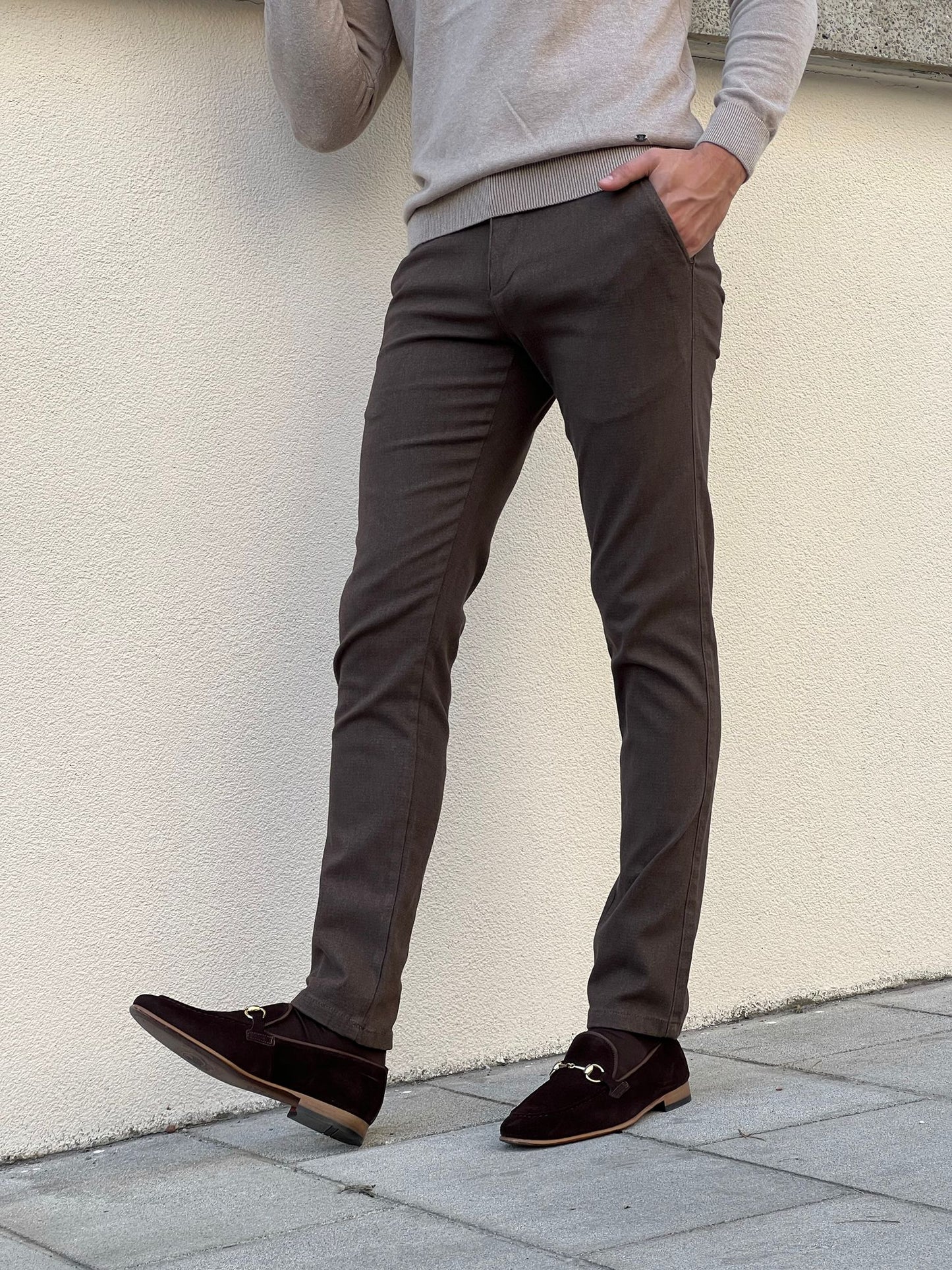 Benjamin Slim Fit High Quality Brown Patterned Anthracite Pants
