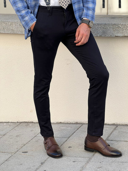 Benjamin Slim Fit High Quality Dark Blue Patterned Anthracite Pants