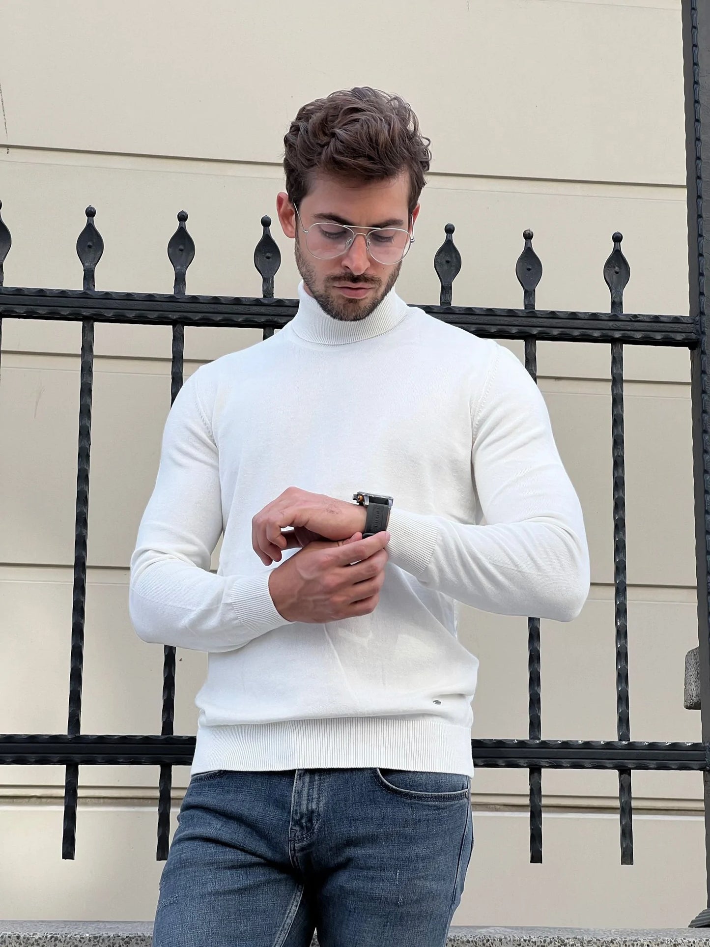 Stefano Slim Fit White Turtleneck Sweater