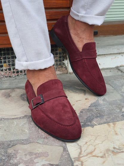 Henderson Claret Red Suede Buckle Loafers