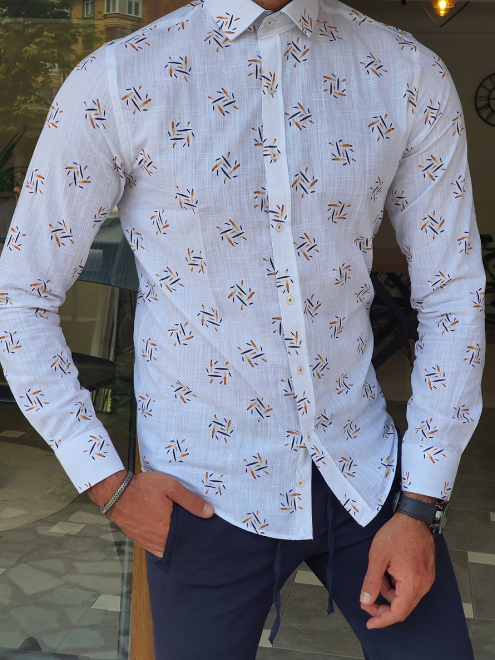 Brabion Capani White Slim Fit Patterned Shirt