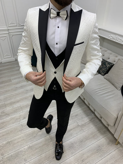 Royal Dom White Slim Fit Tuxedo