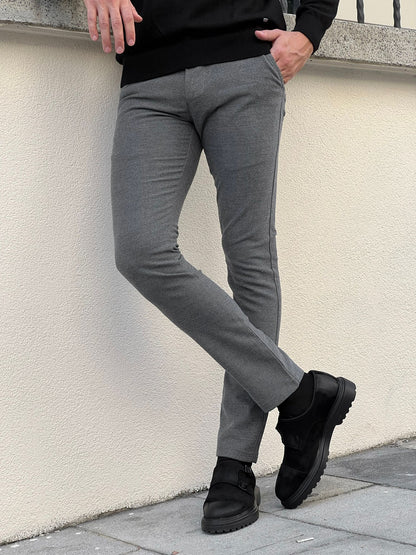 Benjamin Slim Fit High Quality Gray Patterned Mink Pants